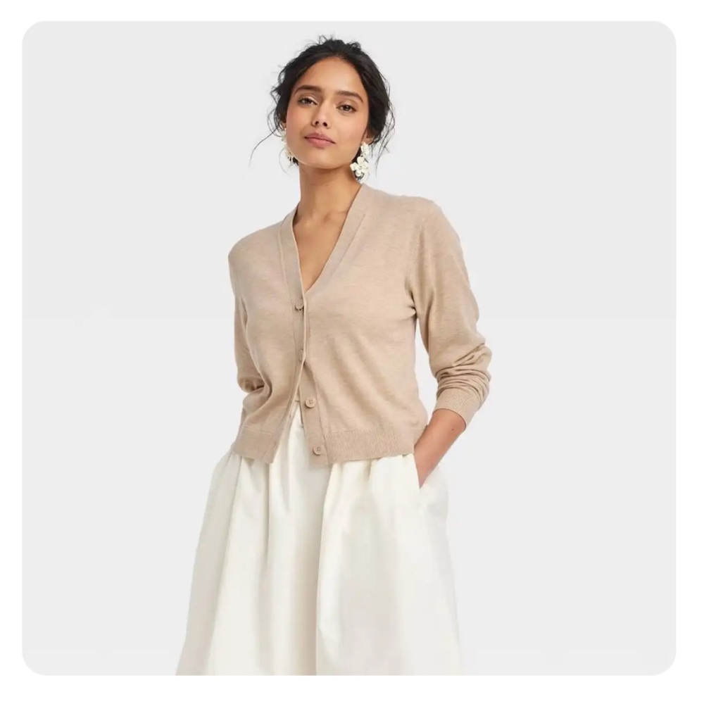 A New Day Women's Lightweight V-neck Cardigan Sweater in Camel size Small